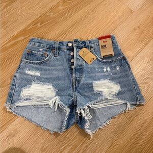 Levi's Women's 501 Distressed Button-Fly Denim Shorts in Light Blue